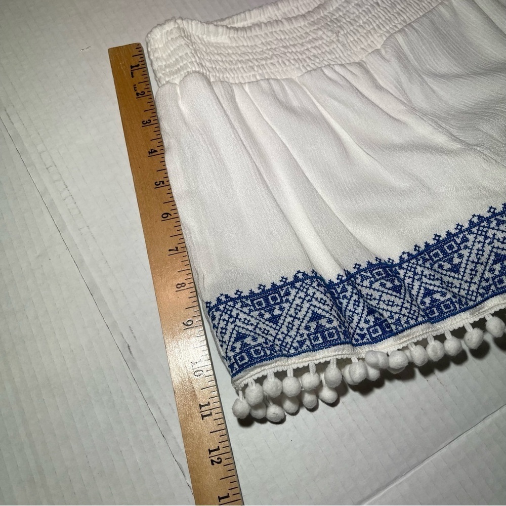 High Waist White and Blue Athletic Shorts - Picture 8 of 9